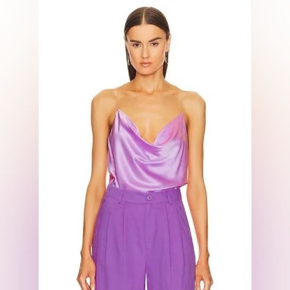House of Harlow Lilac Satin Cropped Camisole Chain Strap Top NWT - Picture 4 of 8
